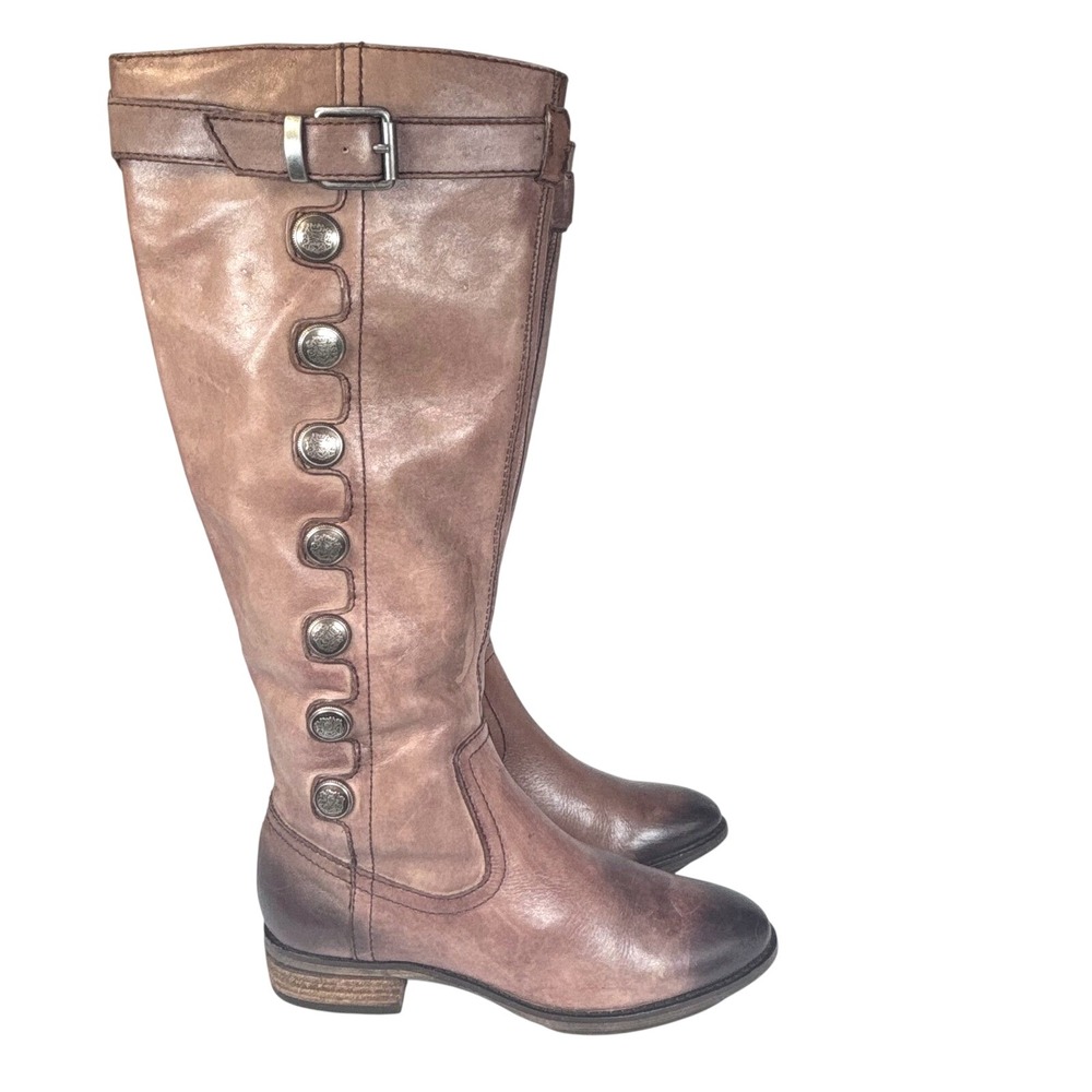 Arturo Chiang Riding Boots Brown Leather Button Buckle Equestrian Grunge Moto 6